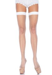 Панчохи-сітка Leg Avenue Fishnet Thigh Highs White, дрібна сітка, one size