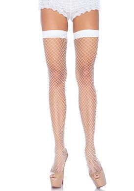 Чулки-сетка Leg Avenue Fishnet Thigh Highs White, мелкая сетка, one size