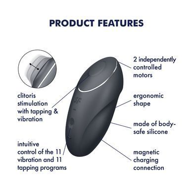 Вібростимулятор-пульсатор Satisfyer Tap & Climax 1 Grey, ефект постукування пальцем, 2 мотори