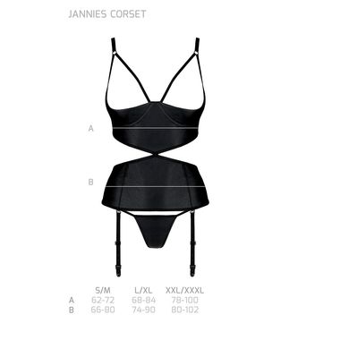 Корсет с открытой грудью Passion JANNIES CORSET L/XL black, стринги в наборе