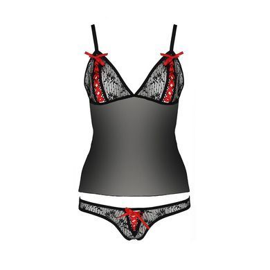 Комплект білизни Passion MELISSA SET S/M, black, ліф-сорочка зі шнурівкою і трусики