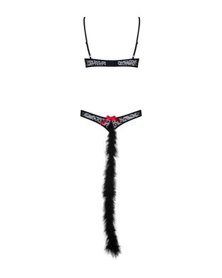 Эротический костюм гепарда Obsessive Gepardina 3 pcs costume S/M, черный, меховая отделка, монокини,