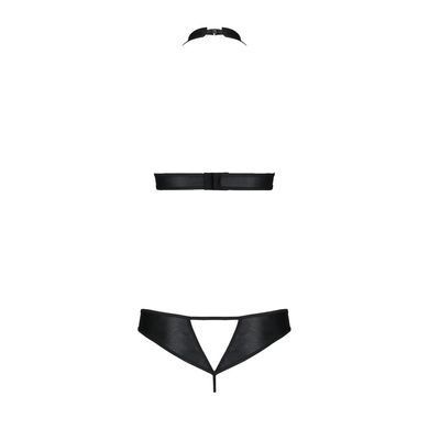 Комплект із екошкіри Passion MALWIA SET with Open Bra 6XL/7XL black, топ та трусики з люверсами