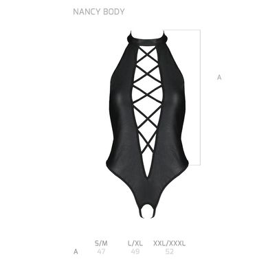 Боди из эко-кожи с имитацией шнуровки и открытым доступом Nancy Body black L/XL - Passion