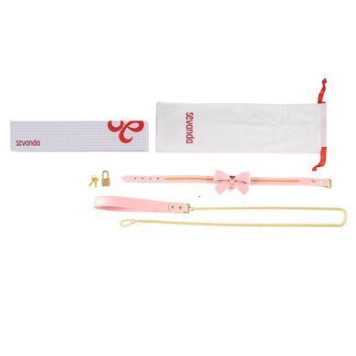 Нашийник з повідцем LOCKINK SEVANDA Love Heart Butterfly Leather Collar Set, рожевий, з бантом