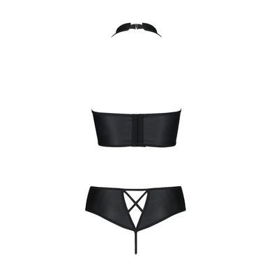 Комплект з екошкіри Passion NANCY BIKINI 4XL/5XL black, бра та трусики з імітацією шнурівки