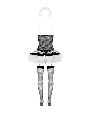 Эротический костюм горничной с юбкой Obsessive Housemaid 5 pcs costume L/XL, черно-белый, топ с подв