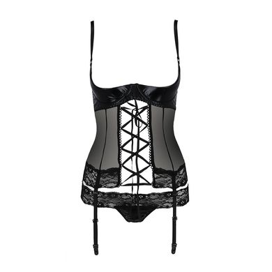 Корсет з відкритими грудьми Passion Exclusive NORTH CORSET L/XL, black, пажі, трусики, шнурівка