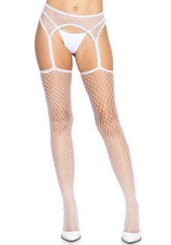 Панчохи-сітка Leg Avenue Net stockings with garter belt One size White, пояс, підв&rsquo;язки
