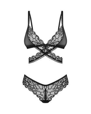 Комплект Obsessive Blomentis 2-pcs set, XL/2XL, мереживний, ліф із зав&rsquo;язками на спині, трусики-сліпи