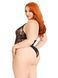 Тедді Leg Avenue Floral lace deep-V teddy, 1X/2X, чорне, мереживне, відкрита спина, високі трусики