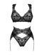 Комплект білизни Obsessive Donna Dream 3-pcs set XS/S Black, бюстгальтер, стрінги, пояс для панчіх