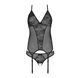 Корсет із пажами, трусики з ажурним декором та відкритим кроком Passion URSULA CORSET XXL/XXXL black