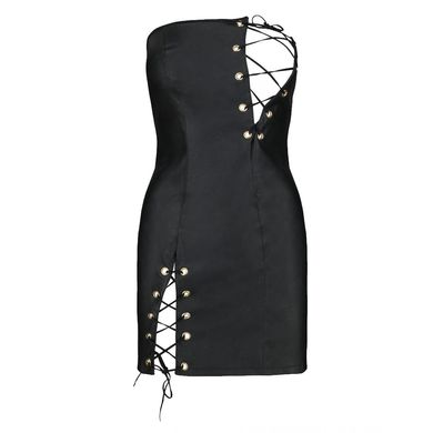Мини-платье из экокожи Passion Celine Chemise 4XL/5XL black, шнуровка, трусики в комплекте