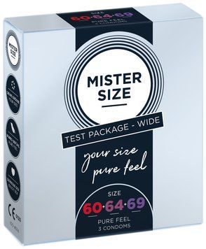 Набір презервативів Mister Size - pure feel - 60&ndash;64&ndash;69 (3 condoms), 3 розміри, товщина 0,05 мм