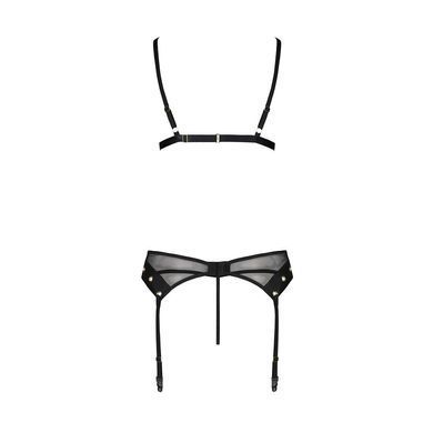 Комплект білизни Passion NESSY SET S/M black, бюстгальтер, пояс для панчіх, стрінги