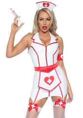 Виниловый костюм медсестры Leg Avenue Vinyl ER Hottie XS, платье, фартук, манжета, головной убор