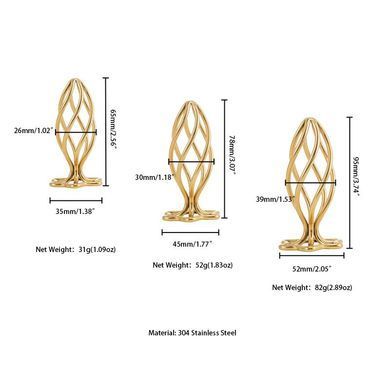 Металева анальна пробка LOCKINK SEVANDA Hollow Spiral Golden, M, золотиста, діаметр 3 см