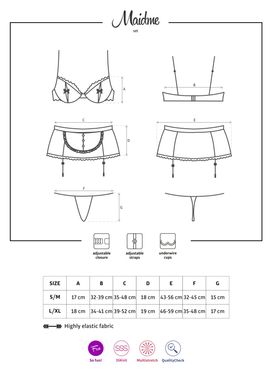Эротический костюм горничной Obsessive Maidme set 5pcs L/XL, бюстгальтер, пояс с фартуком, чулки, ст